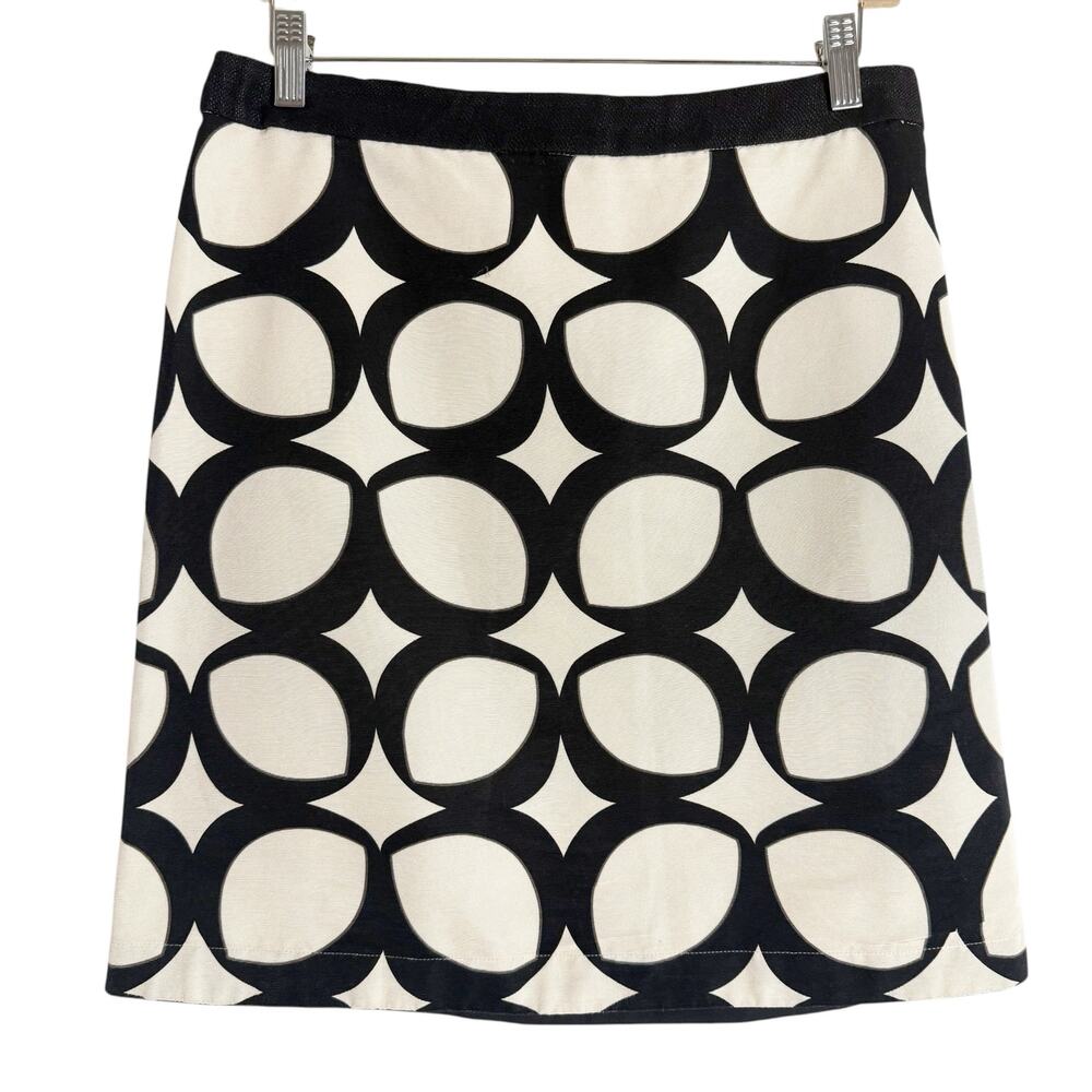MaxMara Black Cream Geometric Print A-Line Mini Skirt Size 8
